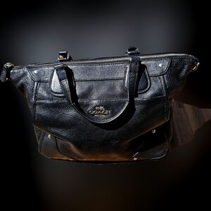 Coach Black Pebbled Leather Handbag Purse Satchel with silver hardware med / lg